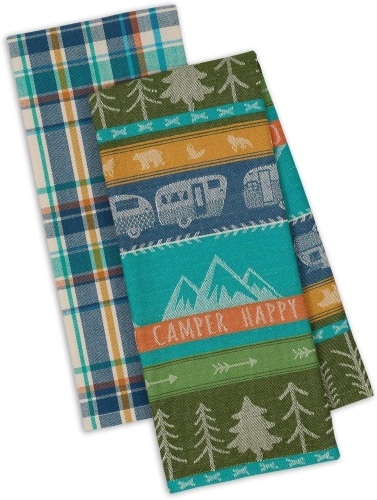 Lot of (4) DII Design Happy Camper Dish Towels, Set of 2, RV Park Jacquard/Happy Camper Plaid - NEW - Lot 477