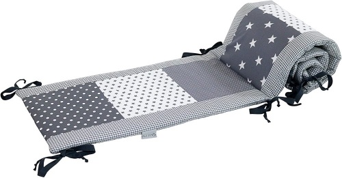 Lot of (5) Baby Crib Bumper Pads, 80" x 12, Grey Stars/Polka Dots/Checkered - Appear New  - Lot 481