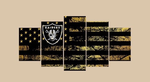 Oakland Raiders 5 Panel Stretched Canvas Wall Art, Approx 40" x 80" Total - Appears New  - Lot 617