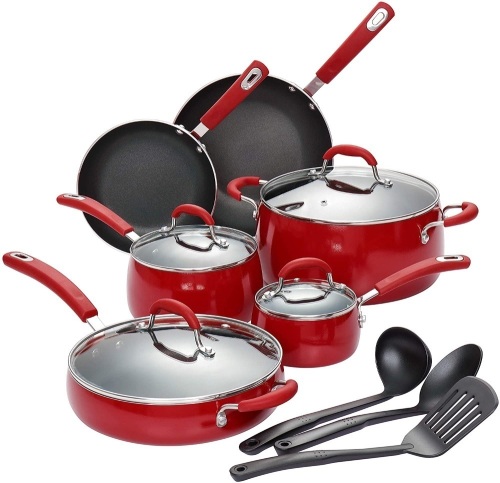 Finnhomy Cranberry Red Porcelain Enamel 14pc Cookware Set - Appears New  - Lot 622