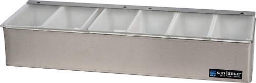 San Jamar Stainless Steel Non-Chilled Garnish Tray with Hinged Plexi Lid, 18" x 5.75" x 3.5" - NEW in Damaged Box - Lot 623