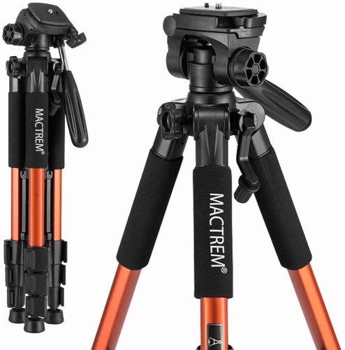 Mactrem Lightweight Aluminum Camera Tripod with Carry Bag, Adjusts from 19" to 56" - Appears New  - Lot 654