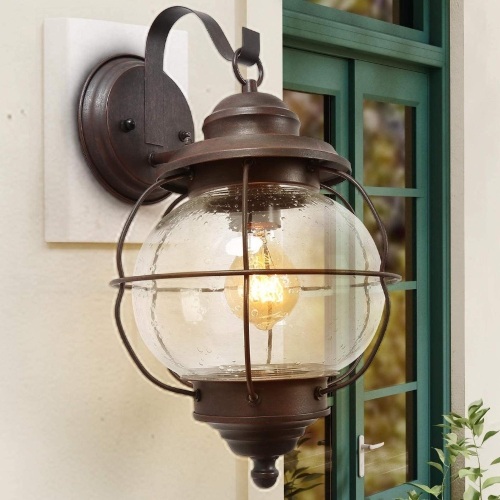 LNC Exterior Wall Sconce with Seeded Glass & Metal Cage Frame - Appears New - Lot 656