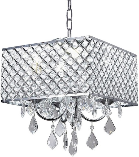 New Galaxy 4-Light Chrome Finish Square Metal and Crystal Chandelier, 12" x 14", Size/Style May Vary Slightly - Appears New  - Lot 674
