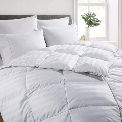 Puredown All Season Down Comforter, 100% Cotton Shell 500 Thread Count, White Striped, King Size - Appears New  - Lot 687