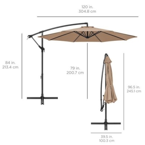10ft Offset Hanging Patio Umbrella in Tan. Appears New - Lot 691