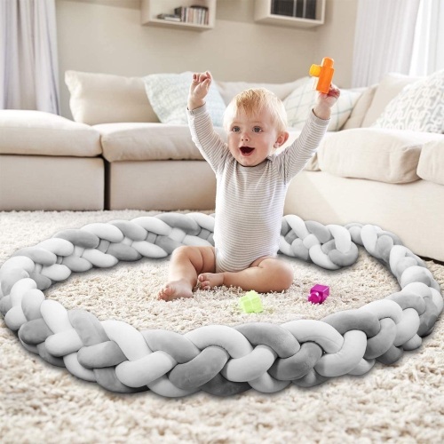 Mamibaby Braided Baby Crib Bumper, 13' , Gray/White - Appears New  - Lot 727