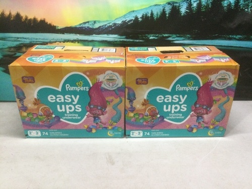 Lot of (2) Pampers Easy Ups Training Underwear, Size 2T-3T, 74 ct - New - Lot 1008