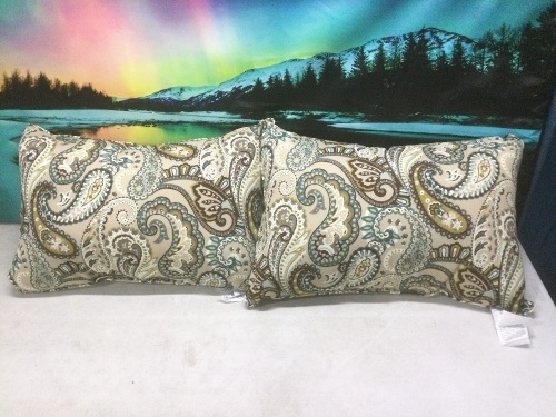 Lot of (2) Pillow Perfect Tamara Paisley Quartz Rectangular Throw Pillows - Appear New  - Lot 1092
