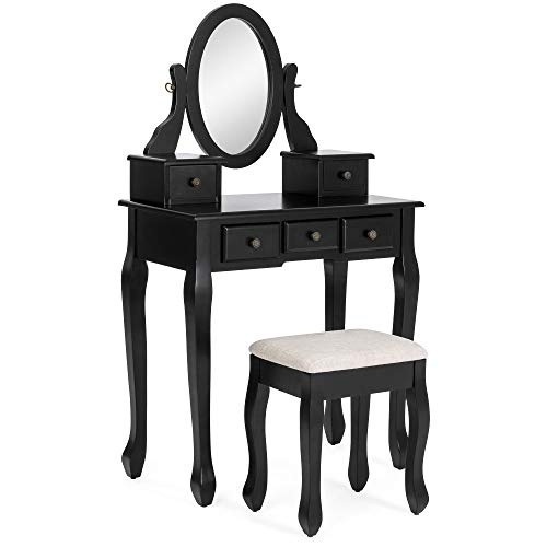 Vanity Dressing Table w/ Oval Mirror & Stool - Appears New   - Lot 650