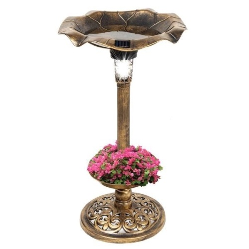 Solar Lighted Bird Bath w/ Planter - Appears New   - Lot 1187