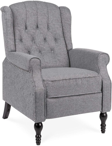 Tufted Upholstered Wingback Push Back Recliner Armchair - Appears New   - Lot 679