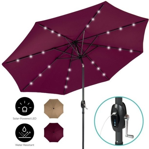 10ft Solar LED Patio Umbrella w/ USB Charger, Portable Power Bank, Tilt Adjustment - Appears New   - Lot 1015