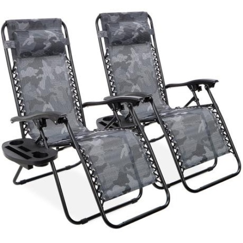 Adjustable Zero Gravity Patio Chair Recliners w/ Cup Holders, Set of 2 - Appears New   - Lot 865