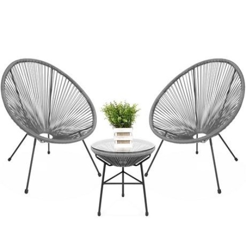 3-Piece All-Weather Patio Acapulco Bistro Set w/ Rope, Glass Top Table - Appears New  - Lot 77