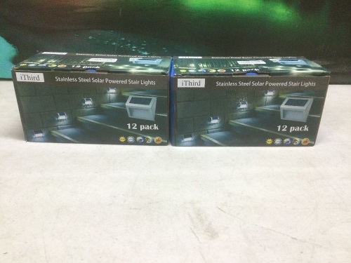 Lot of (2) iThird Stainless Steel Solar Powered Stair Lights, 12 Pack - New  - Lot 606