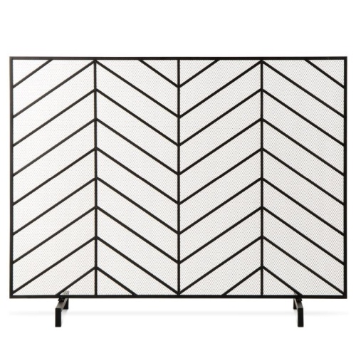 Single Panel Iron Chevron Fireplace Screen w/ Antique Finish 38" x 31" - Appears New  - Lot 849