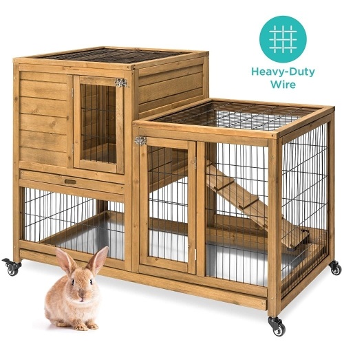 2-Tier Mobile Fir Wood Rabbit Hutch w/Locking Wheels, 2 Latch Doors - Appears New - Lot 305
