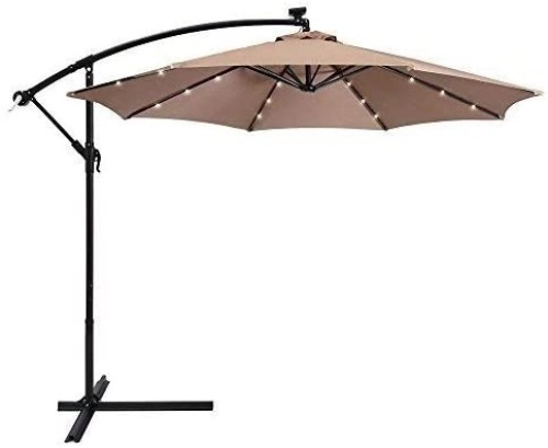 10ft Solar LED Offset Hanging Market Patio Umbrella w/Steel Frame and Easy Tilt Adjustment - Appears New  - Lot 1100