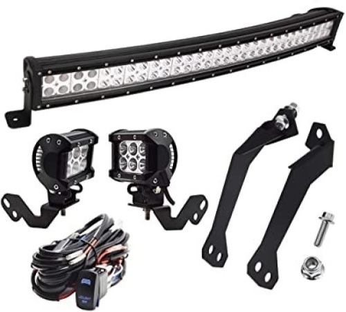 Front A-Pillar Roll Bar 2x 4" 18W Upper Roof Windshield 30" 180W Curved LED Light Bar Mounting Brackets Kit w/Wiring Kit Compatible with Polaris RZR 900 1000 - Appears New   - Lot 146