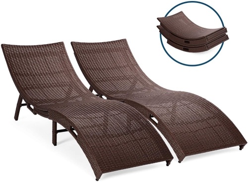 All-Weather Folding Rattan Wicker Chaise Lounge Chairs, Set of 2 - Appears New   - Lot 255