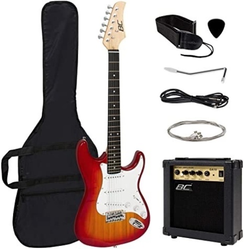 39in Full Size Beginner Electric Guitar Starter Kit with Case, Strap, 10W Amp, Strings, Pick, Tremolo Bar - Appears New   - Lot 543