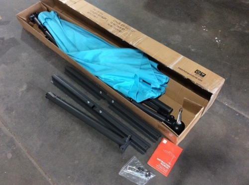 10ft Solar LED Offset Hanging Patio Umbrella w/ Crank Tilt Adjustment - E-Comm Return, Used, Missing Hardware  - Lot 506