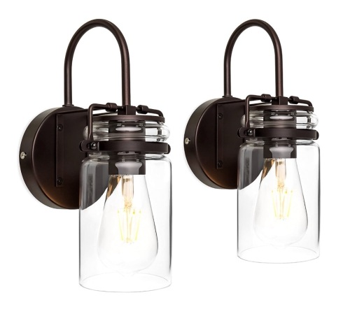 Industrial Metal Hardwire Wall Sconces w/Clear Glass Jar Shades, Set of 2 - Appears New  - Lot 1174
