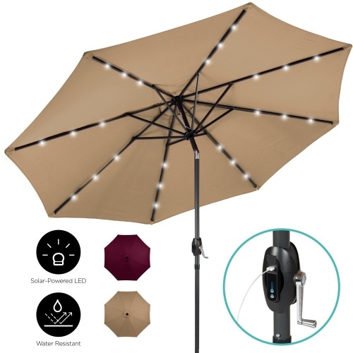 10ft Solar LED Patio Umbrella w/ USB Charger, Tilt Adjustment - Appears New  - Lot 300