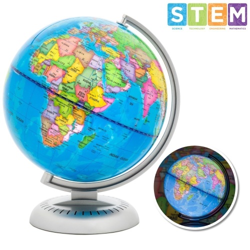 8in LED Illuminated World Globe, Educational Toy w/ Day and Night View - Appears New  - Lot 296