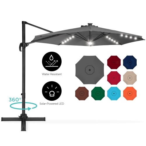 360-Degree LED Cantilever Offset Patio Umbrella w/ Tilt, 10ft - Appears New - Lot 501