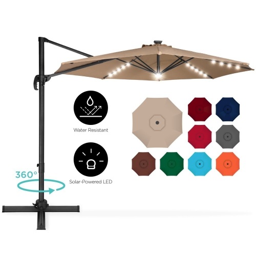 360-Degree LED Cantilever Offset Patio Umbrella w/ Tilt, 10ft - Appears New  - Lot 872