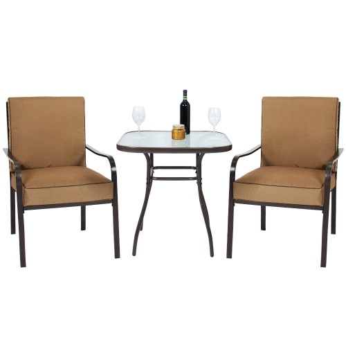 3-Piece Outdoor Bistro Set with Glass Table Top and Cushions - Appears New   - Lot 836