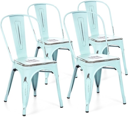 Stackable Industrial Distressed Metal Bistro Dining Chairs, Set of 4 - Appears New - Lot 30
