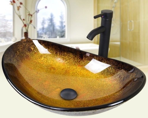 Oval Tempered Glass Sink Modern Basin Bowl Faucet Drain Combo - Appears New - Lot 161