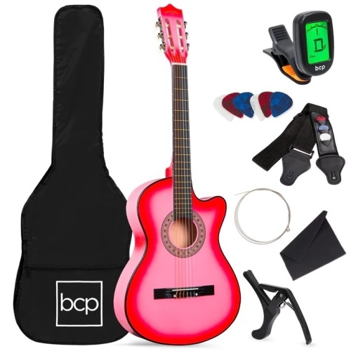 Beginner Acoustic Cutaway Guitar Set w/ Case, Strap, Capo - 38in - Lot 8836