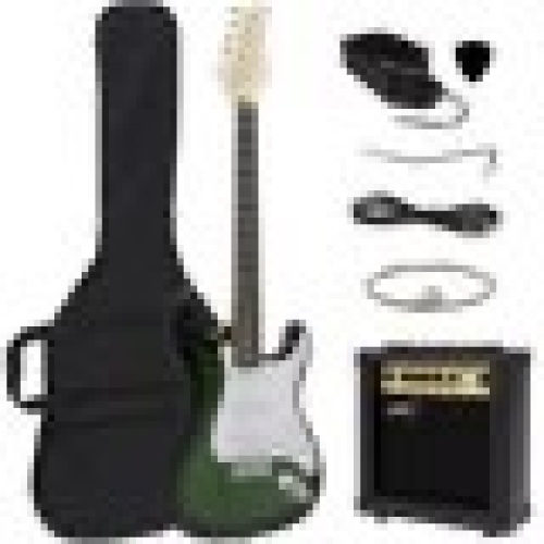 Best Choice Products 39in Full Size Beginner Electric Guitar Kit with Case, Strap, Amp, Whammy Bar - Green - Lot 9124