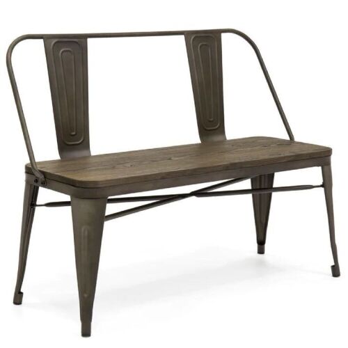Industrial Metal Farmhouse Dining Bench w/ Wood Seat, Removable Back - 42in  - Lot 101