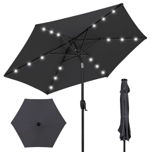 Outdoor Solar Patio Umbrella w/ Push Button Tilt, Crank Lift - 7.5ft  - Lot 883