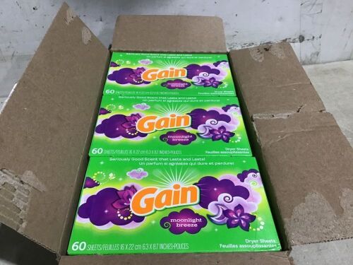 Case of Gain Dryer Sheets, Moonlight Breeze, 60 ct Boxes - Lot 564