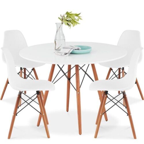 5-Piece Mid-Century Modern Dining Set w/ 4 Chairs, Wooden Legs, Metal Frame  - Lot 28