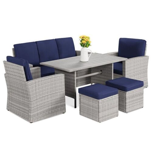 7-Seater Conversational Wicker Dining Table, Outdoor Patio Furniture Set  - Lot 43
