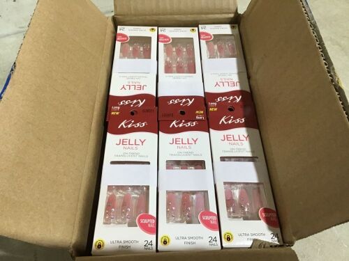 Case of Kiss Jelly Nails Long Length Pink w/ Gems - Lot 915