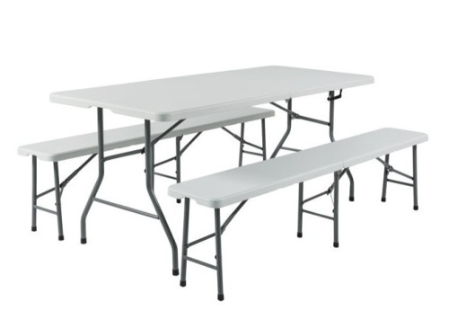 3-Pc 6ft Portable Folding Weather-Resistant Resin Table & Bench Set - Lot 75