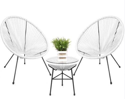 3-Piece All-Weather Patio Bistro Set w/ Rope, Glass Top Table - Lot 86