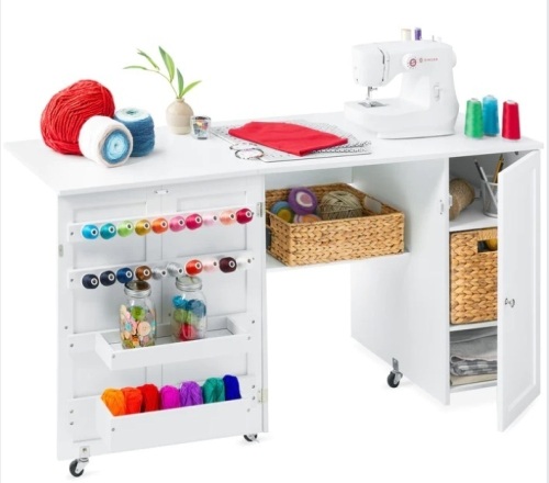 Portable Folding Sewing Table Multipurpose Craft Station w/ Wheels - Lot 76