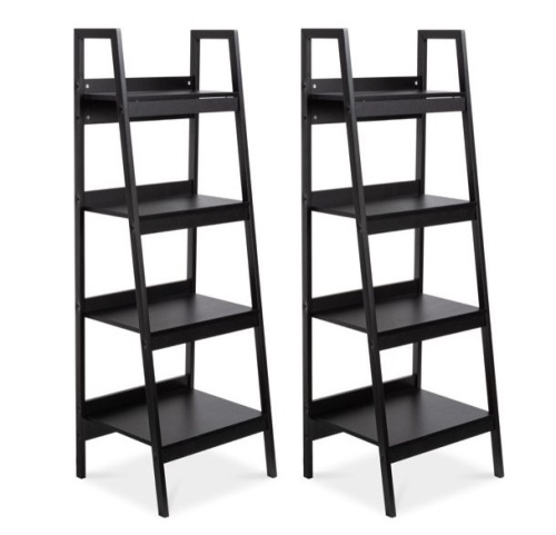 Set of 2 Wooden 4-Shelf Open Ladder Bookcases - Lot 137