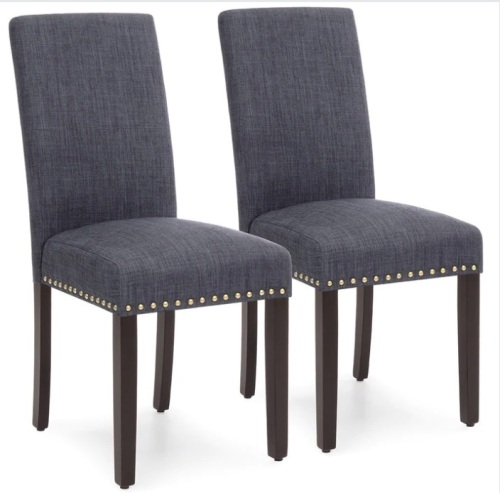 Set of 2 Upholstered Parsons Accent Dining Chairs w/ Wood Legs, Studded Trim - Lot 140