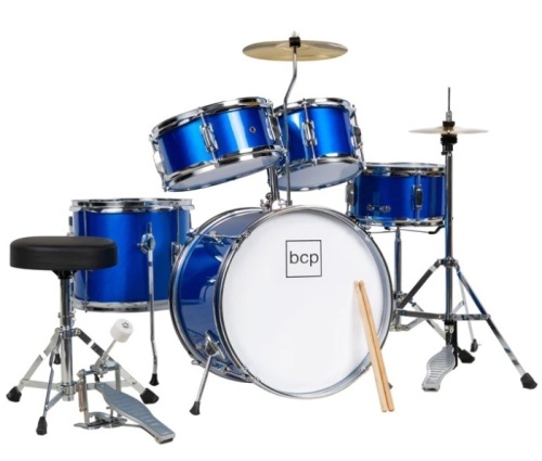 Kids Beginner All Wood Acoustic Drum Kit Starter Set w/ Stool, Drumsticks - Lot 192