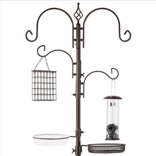 4-Hook Bird Feeding Station, Steel Feeder Stand w/ 2 Bird Feeders - 91in - Lot 296